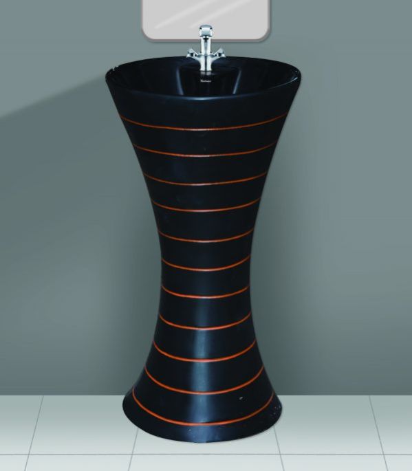 Black & Red Designer Series One Piece Pedestal Wash Basin