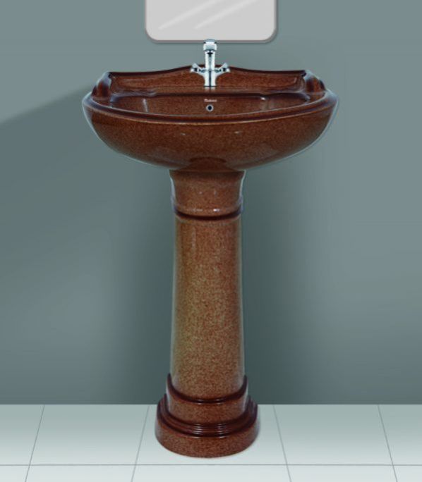 Coffee Brown Rustic Series Star Gold Wash Basin Pedestal Set