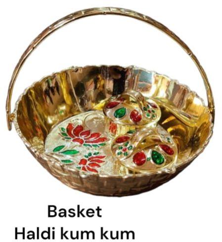 Golden Round Haldi Kumkum Basket, For Gift