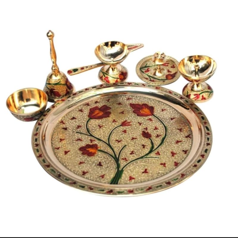 Polished Brass pooja thali sets, Feature : Attractive Pattern, Durable