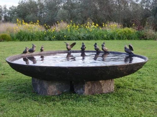 Round Stone birds bath, Color : Black grey