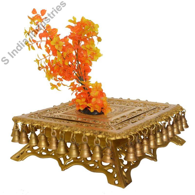 Square Polished Decorative Brass Chowki, for Decoration, Feature : Attractive Pattern