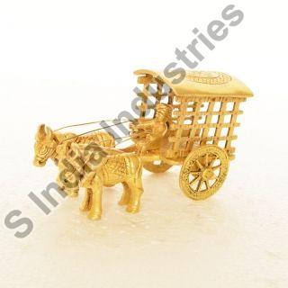 Golden Brass Bullock Cart Showpiece