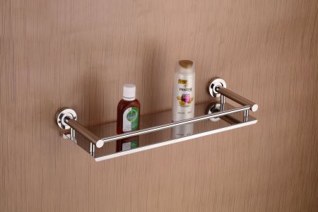 Rectangular Chrome Plated Stainless Steel Round Pipe Single Shelf, for Bathroom Use, Size : 7 X 15 X 5 Inch