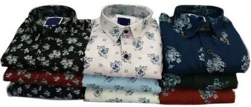 Collar Neck Printed Mens Fancy Cotton Shirts, Size : XL, XXL