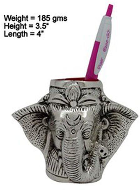 Silver Ganesha Pen Stand, for Home, Offices, School, Packaging Type : Paper Box