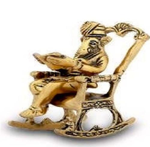 Golden Ganesha Reading On Chair Statue, Packaging Type : Plastic Packet