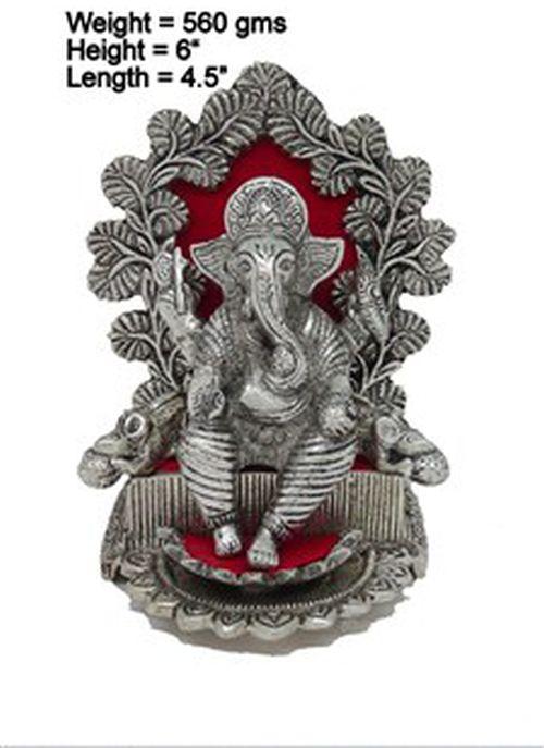 Silver Plain Marble Raja Ganesha Statue, Packaging Type : Plastic Packet