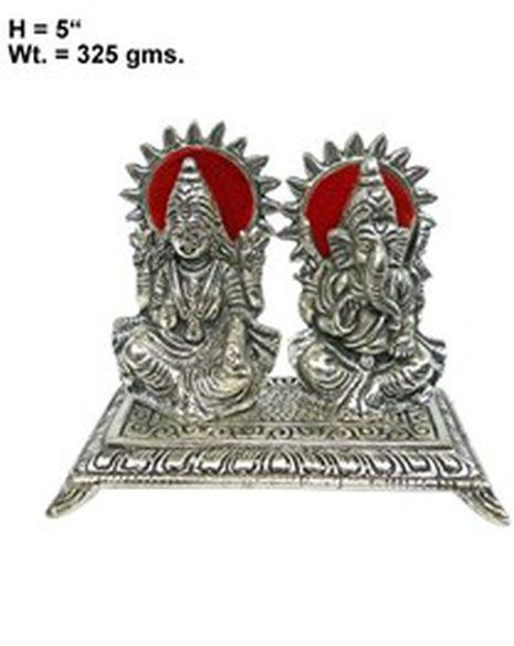 Silver Rectangle Plate Laxmi Ganesha Statue, for Shop, Office, Home, Style : Antique
