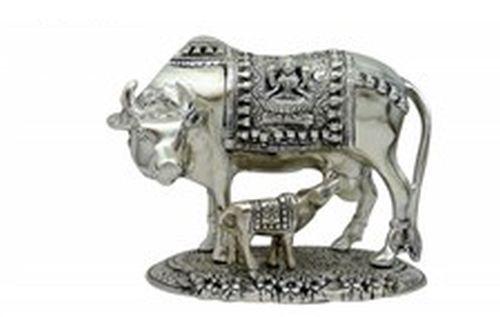 Silver Kamdhenu Cow And Calf Statue