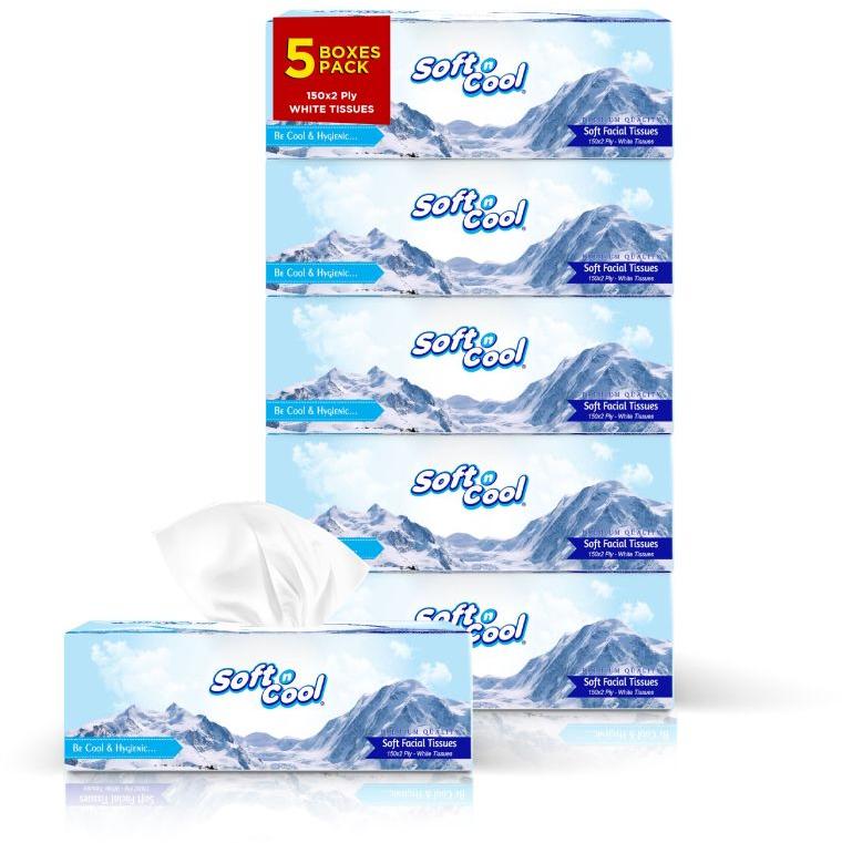 5 Boxes Soft N Cool Facial Tissue 150 Sheets X 2 Ply