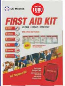 Red Rectangular 1000 Piece Essential First Aid Kit, for Medical Use, Size : Standard