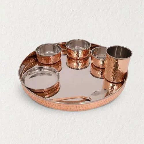 7 Piece Steel Copper Thali Set