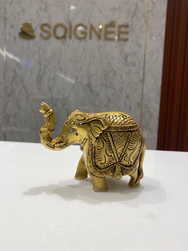 Plain Polished Brass Elephant Statue, for Interior Decor, Office, Home, Gifting, Religious Purpose