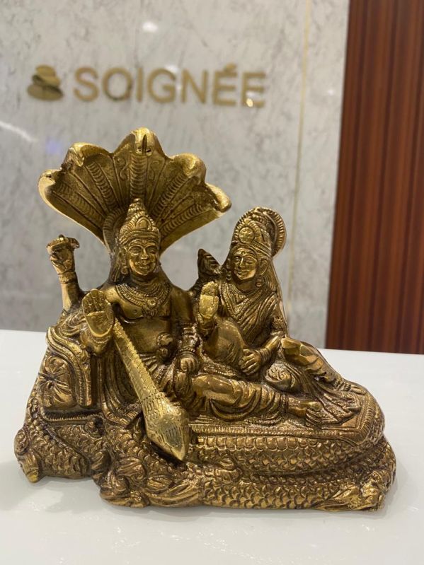 Golden Brass Laxmi Vishnu Statue, for Temple, Style : Antique