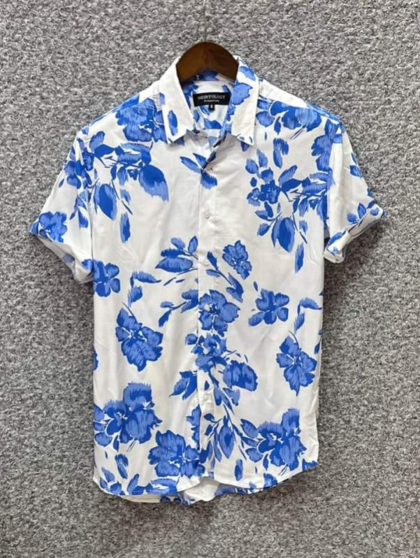 Collar Neck Printed Pure Cotton hawaiian shirts, Size : M, XXL, XXXL