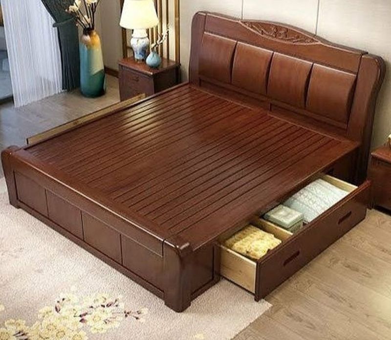 Brown Rectangular Wooden Designer Bed, for Home, Style : Modern