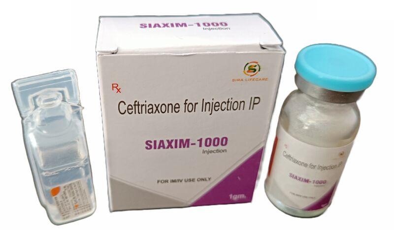 SIAXIM 1000 1gm Ceftriaxone 1 gm injection, Certification : WHO