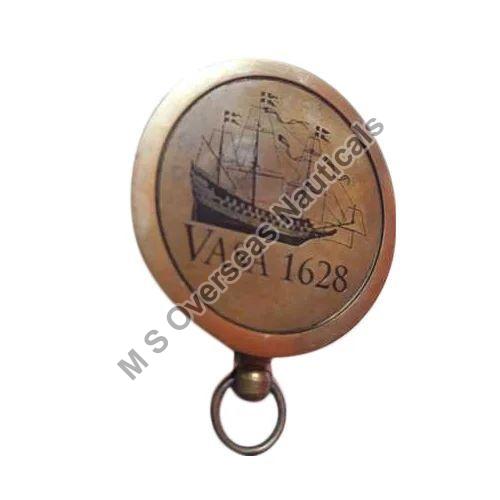 Brass Polished Round Poem Compass, for Promotional Work, Direction Tracking, Ship, Display Type : Analog
