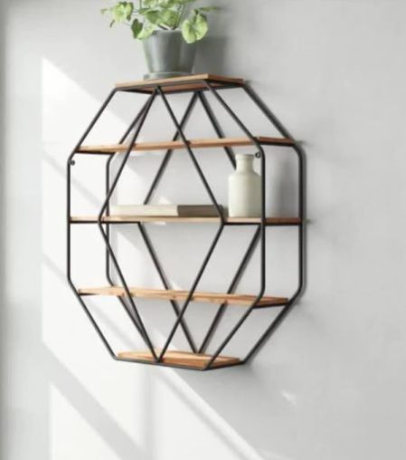 Hexagon Wood And Iron Wall Shelf, For Home, Hotel, Office, Size : Multisize