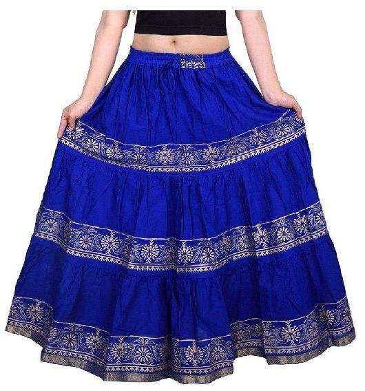 Blue Cotton Ladies Skirt, For Easy Wash, Anti-wrinkle, Shrink-resistant, Size : M, Xl
