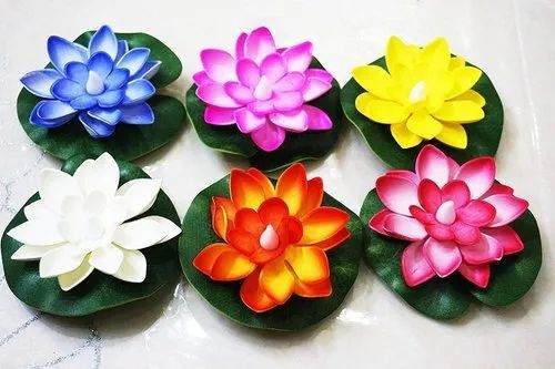 Multicolor Lotus Floating Candles, for Fine Finished, Attractive Pattern, Packaging Size : 6 Pieces