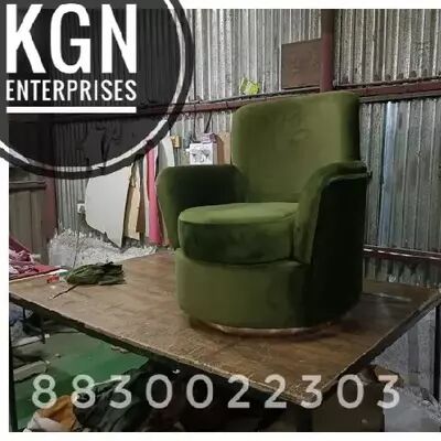 Green Round Velvet Wooden Designer Sofa Chair, Back Type : Cushion Back