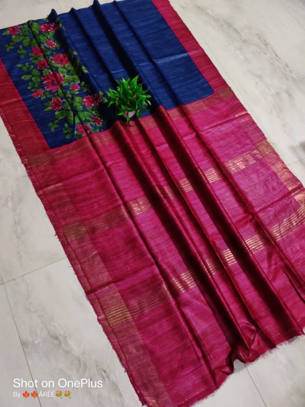 Tussar Printed zari sarees, Technics : Handloom