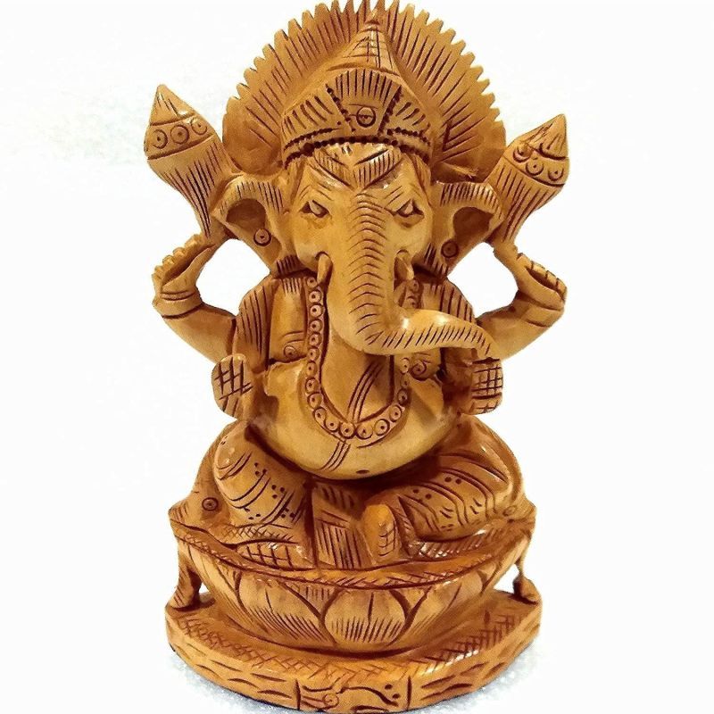 Brown Wooden Ganesha Statue, for Shop, Home, Feature : Easy To Place, Complete Finishing