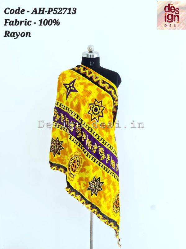 Design Desi Rayon Yellow Haze Scarf Pareo, for Casual Beachwear, Feature : Printed, Light Weight.