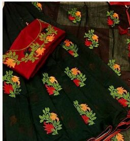 Multicolor Embroidered Chanderi Cotton Sarees, Width : 5.5 Meter