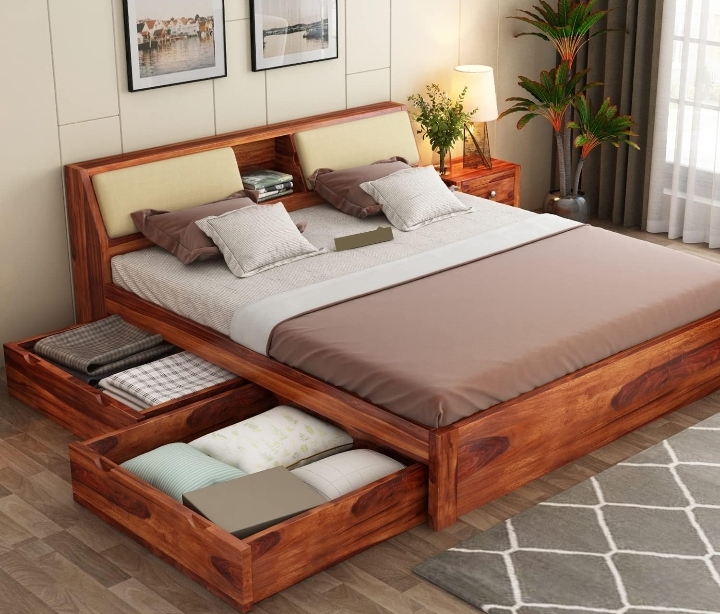 Upholstered Wooden Bed With Storage, for Living Room, Home, Bedroom, Specialities : Termite Proof