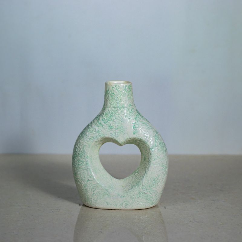 Green Ceramic Heart Ring Flower Vase, Packaging Type : Carton Box