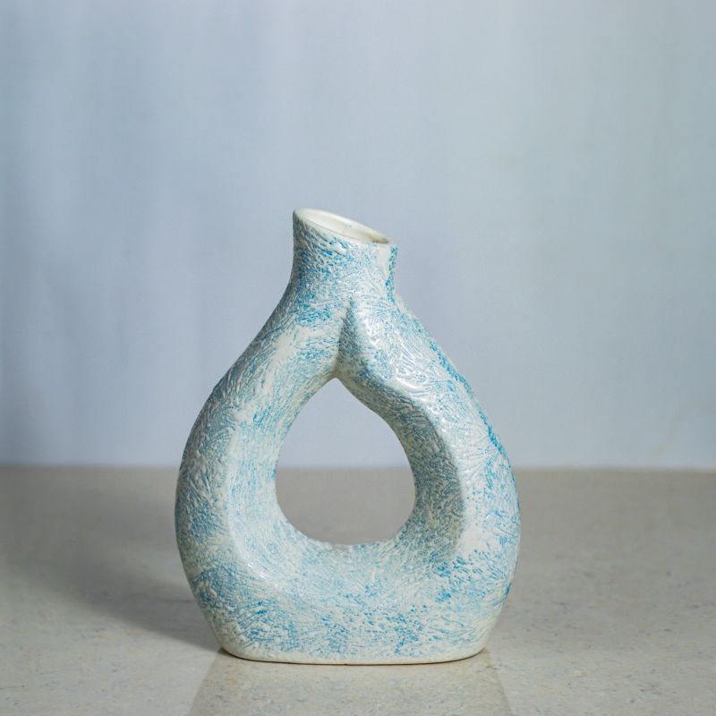 Blue Polished Ceramic Ring Flower Vase, Packaging Type : Carton Box