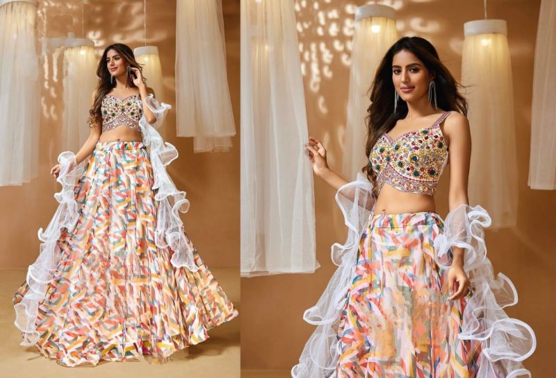 Multicolor Sleeveless Party Wear Lehenga, Feature : Attractive Designs, Anti Wrinkle