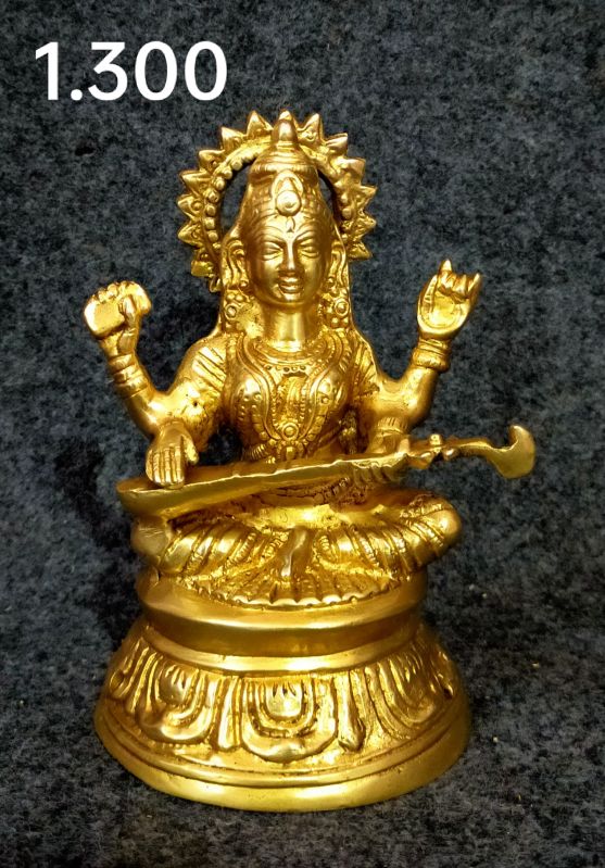 Brass Saraswati Mata statue, for Worship, Temple, Home, Packaging Type : Thermocol Box