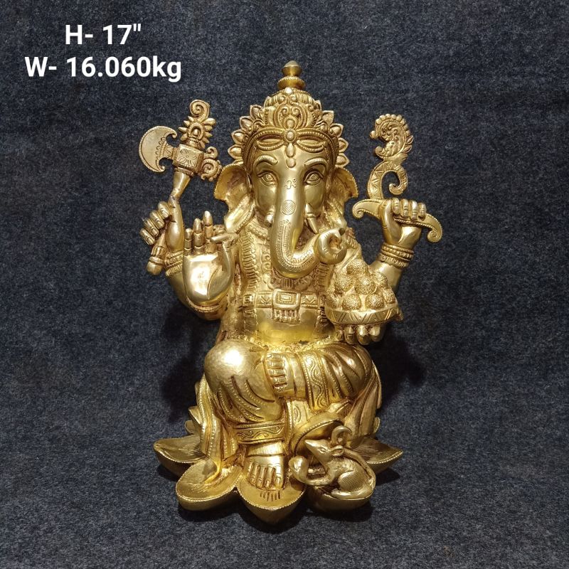 Super fine Finished Brass Ganesha Statues, for Shop, House, Hotel, Packaging Type : Thermocol Box