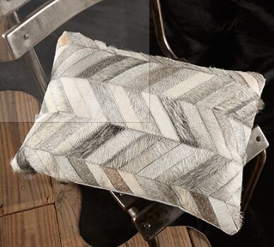 COWHIDE PATCH PILLOW IN GREY
