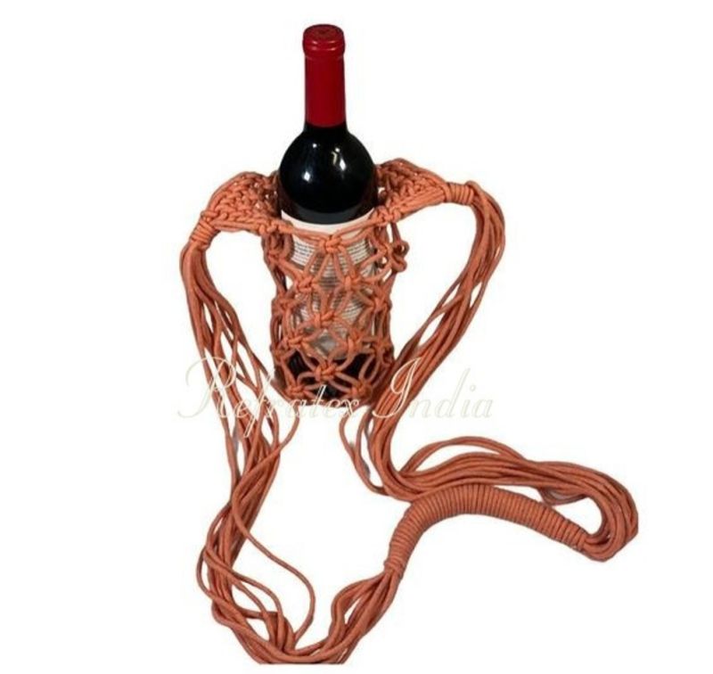 Round MWB104 Macrame Wine Bag, for Gifting, Pattern : Plain