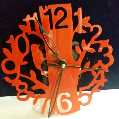 Orange Wood Decorative Wall Clock, Shape : Round
