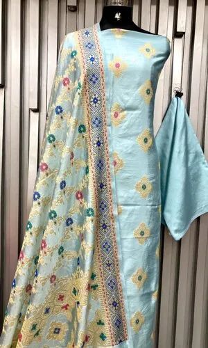 Semi Katan Silk Neemzari Minakari Weaved Fabric