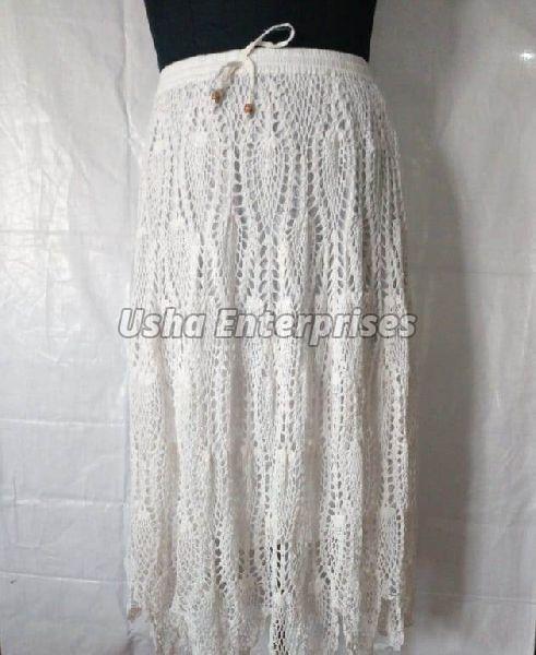 Plain Crochet White Skirt, Style : Long