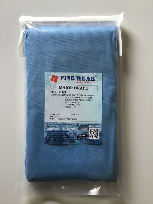 Blue Fine Wear Non-Woven plain major drape, for Hospital, Model Number : 44121