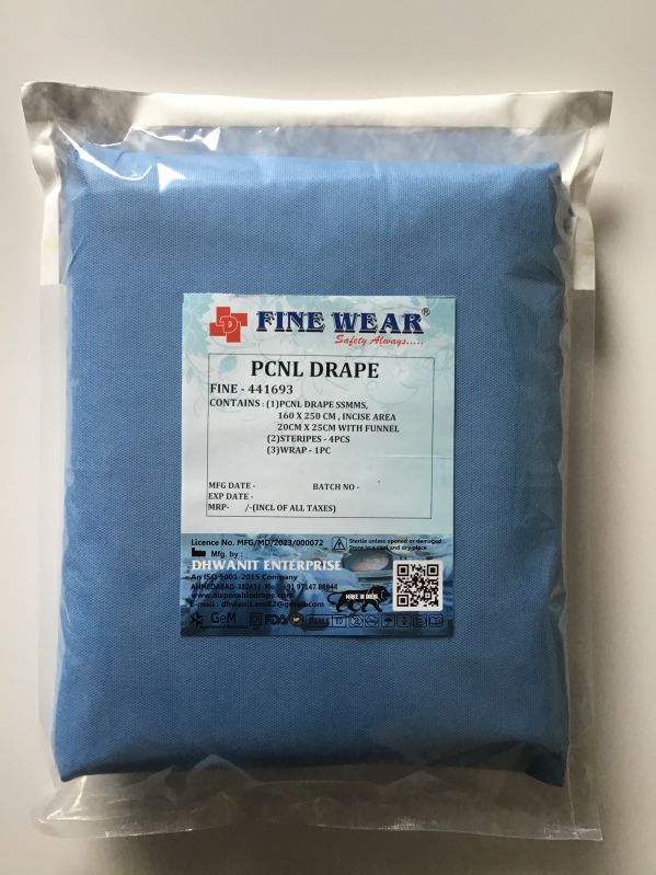 Medical Blue Fine Wear Non-Woven Plain Pcnl Drape, for Hospital, Packaging Type : Header bag