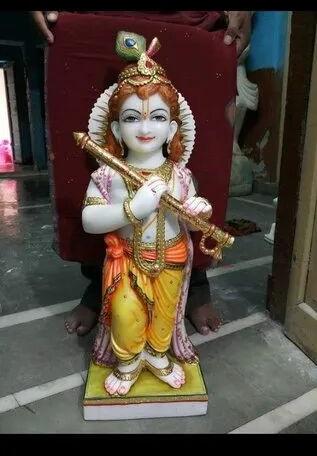 Painted marble krishna statue, for Worship