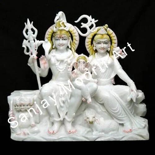 Marble Shiva Parivar Statue, for Worship, Technique : Handmade