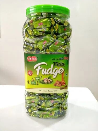 Brown Confico Rectangular Pista Fudge Toffees, Packaging Type : Plastic Jar