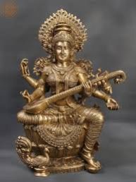 Saraswati Brass Statue, Color : Golden