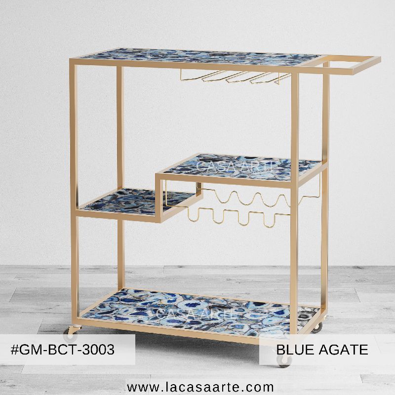 Plating Blue Agate Bar Cart, Style : Modern