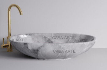 Casa Arte Oval Polished White Quartz Wash Basin, for Home, Hotel, Office, Restaurant, Style : Modern